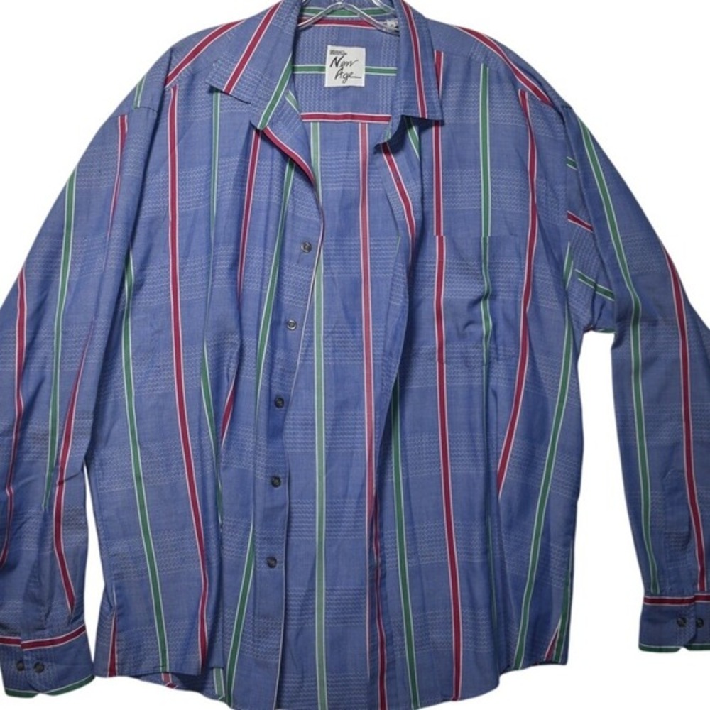 Vintage Preppy Plaid‎ Button Up Long Sleeve Shirt Blue Red Green L